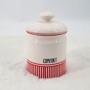 Dol Snow Red Stripes Ceramic Container Jar With Lid.
